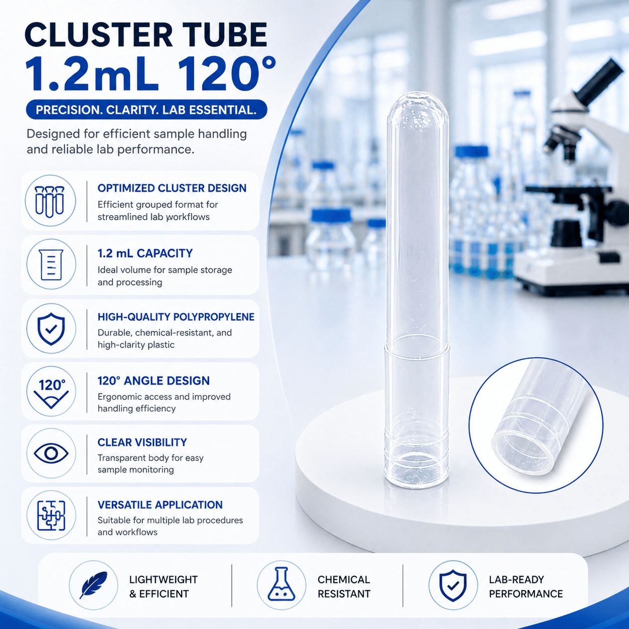 1.2mL Cluster Tubes – Polypropylene / Polystyrene Laboratory Tube Strips (1000pcs) - Clinsam