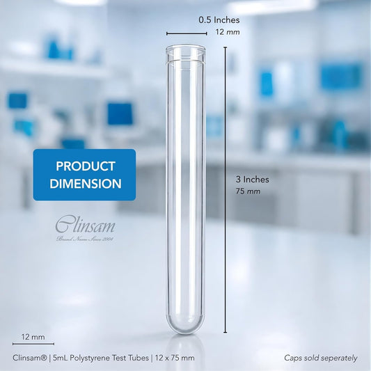 5mL Polystyrene Test Tubes - 12 x 75 mm Clear Plastic Round Bottom Tubes Durable for Laboratory, Science Experiments, and Sample Storage, Bulk Pack of 1000 (Non - Sterile, No Caps)| Clinsam - Medical & Laboratory Equipment - Clinsam
