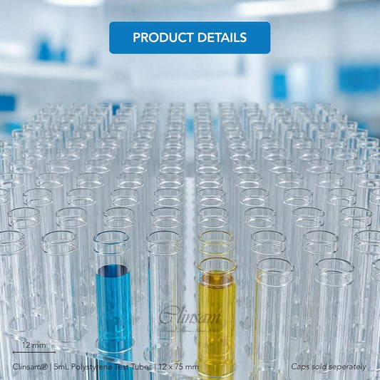 9mL Polystyrene Test Tubes - 13 x 100 mm Clear Plastic Rimless Culture Tubes, Round Bottom Design for Sample Storage, Lab and Science, Plug Seal, Bulk Pack of 1000 (Non - Sterile, No Caps) - Clinsam