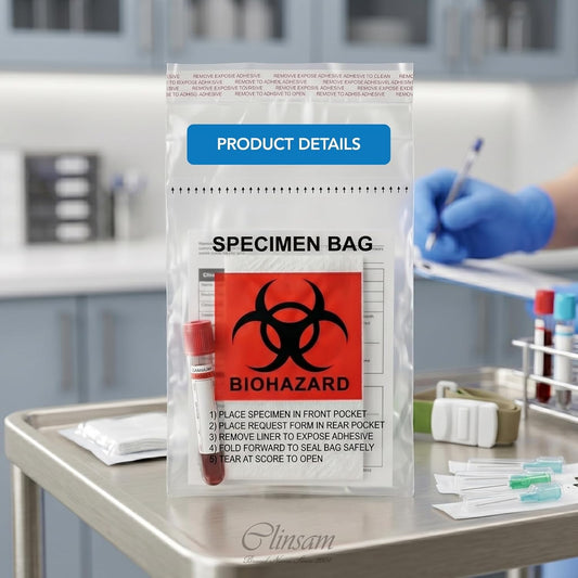 Biohazard Specimen Transport Bags with Absorbent Pad - 6 x 9 Inch (5 x 25cm) Leak - resistant Adhesive Tape Over Seal, Durable Clear Liquid Handling Transfer Bags 1000 Count (10 Packs of 100) - Clinsam