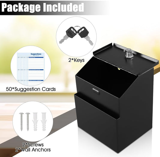 Locking Suggestion Box with Key – Wall Mount Metal Collection Box - Clinsam