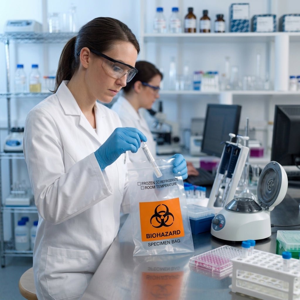 6"x9" Biohazard Specimen Ziplock Bag – 5 Mil, Dual Pocket | Clinsam - Medical & Laboratory Equipment - Clinsam