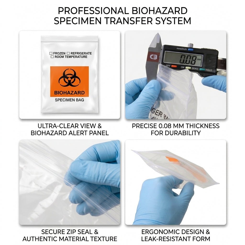 6"x9" Biohazard Specimen Ziplock Bag – 5 Mil, Dual Pocket | Clinsam - Medical & Laboratory Equipment - Clinsam