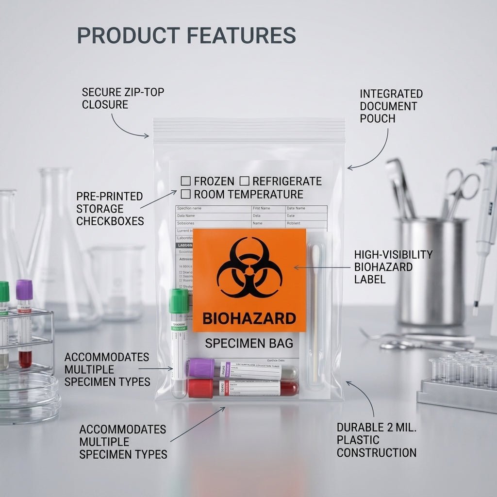6"x9" Biohazard Specimen Ziplock Bag – 5 Mil, Dual Pocket | Clinsam - Medical & Laboratory Equipment - Clinsam