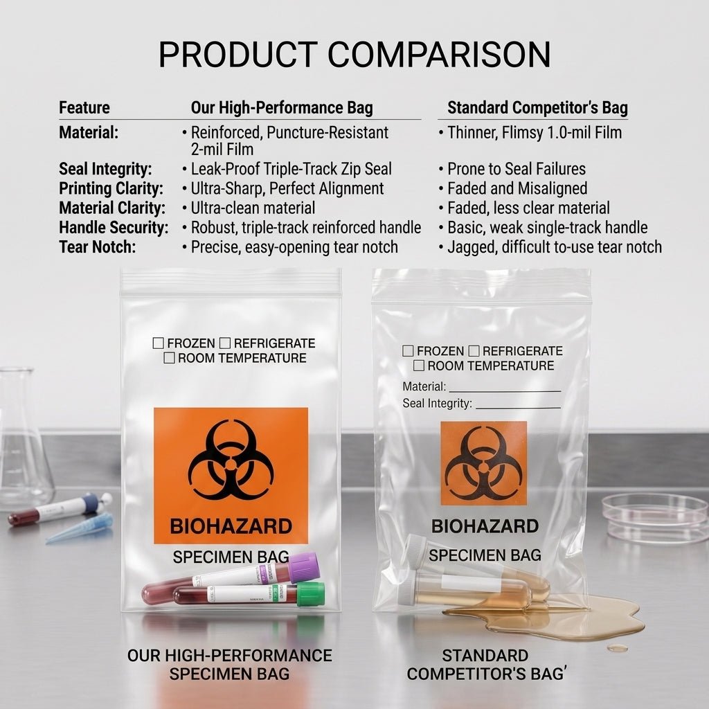 6"x9" Biohazard Specimen Ziplock Bag – 5 Mil, Dual Pocket | Clinsam - Medical & Laboratory Equipment - Clinsam