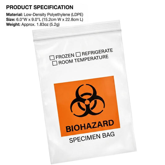 6"x9" Biohazard Specimen Ziplock Bag – 5 Mil, Dual Pocket | Clinsam - Medical & Laboratory Equipment - Clinsam