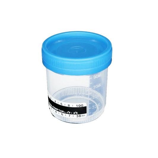 90ml Sterile Urine Cup with Temp Strip & Label - 100pcs/pack | Clinsam - Biology, Chemistry, Education Uses
