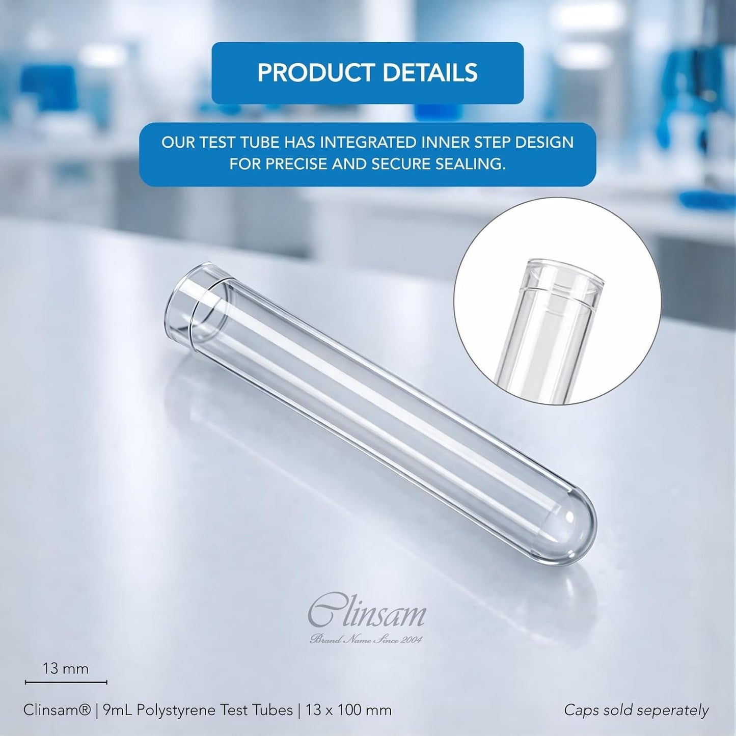 9mL Polystyrene Test Tubes - 13 x 100 mm Clear Plastic Rimless Culture Tubes, Round Bottom Design for Sample Storage, Lab and Science, Plug Seal, Bulk Pack of 1000 (Non - Sterile, No Caps) - Clinsam
