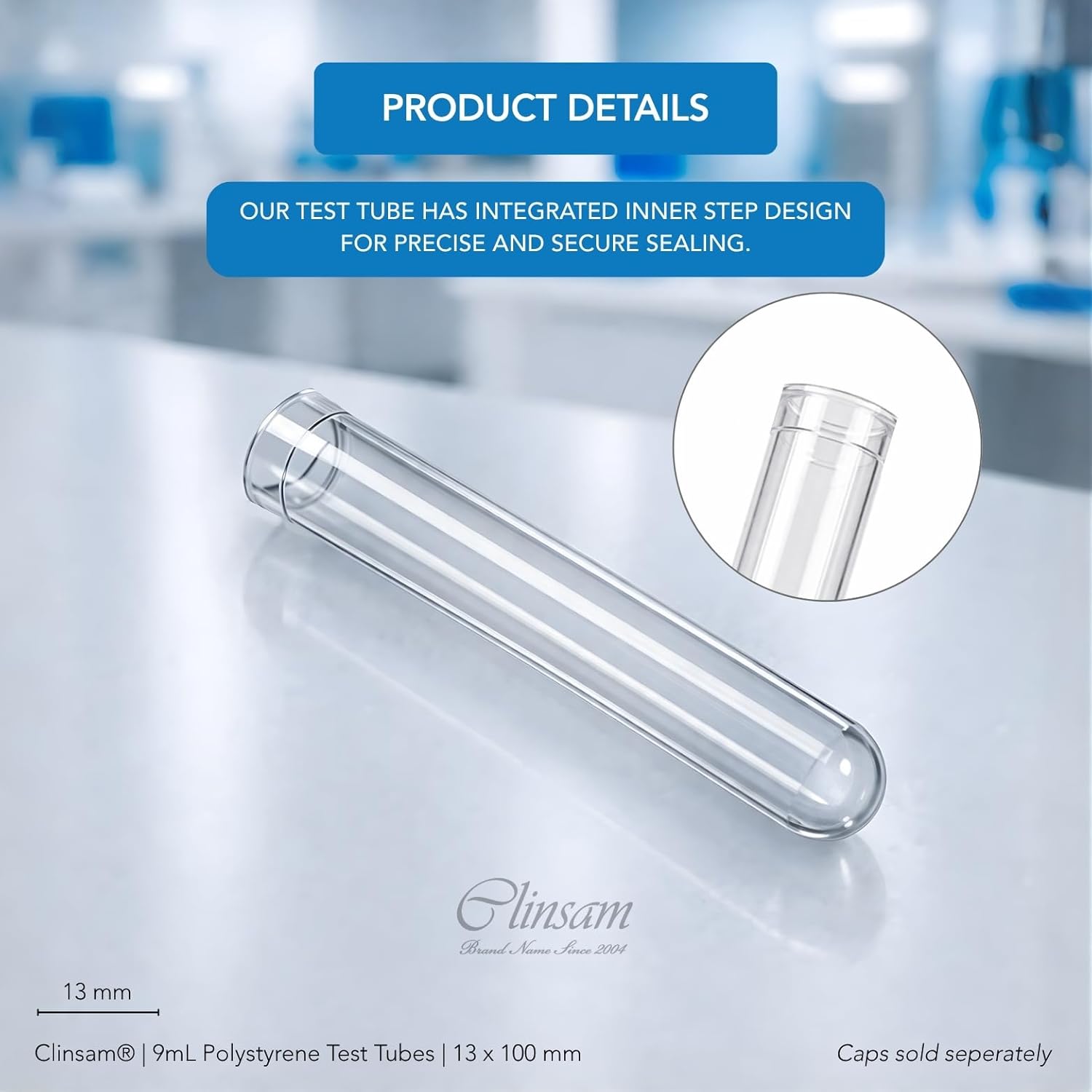 9mL Polystyrene Test Tubes - 13 x 100 mm Clear Plastic Rimless Culture Tubes, Round Bottom Design for Sample Storage, Lab and Science, Plug Seal, Bulk Pack of 1000 (Non - Sterile, No Caps) - Clinsam