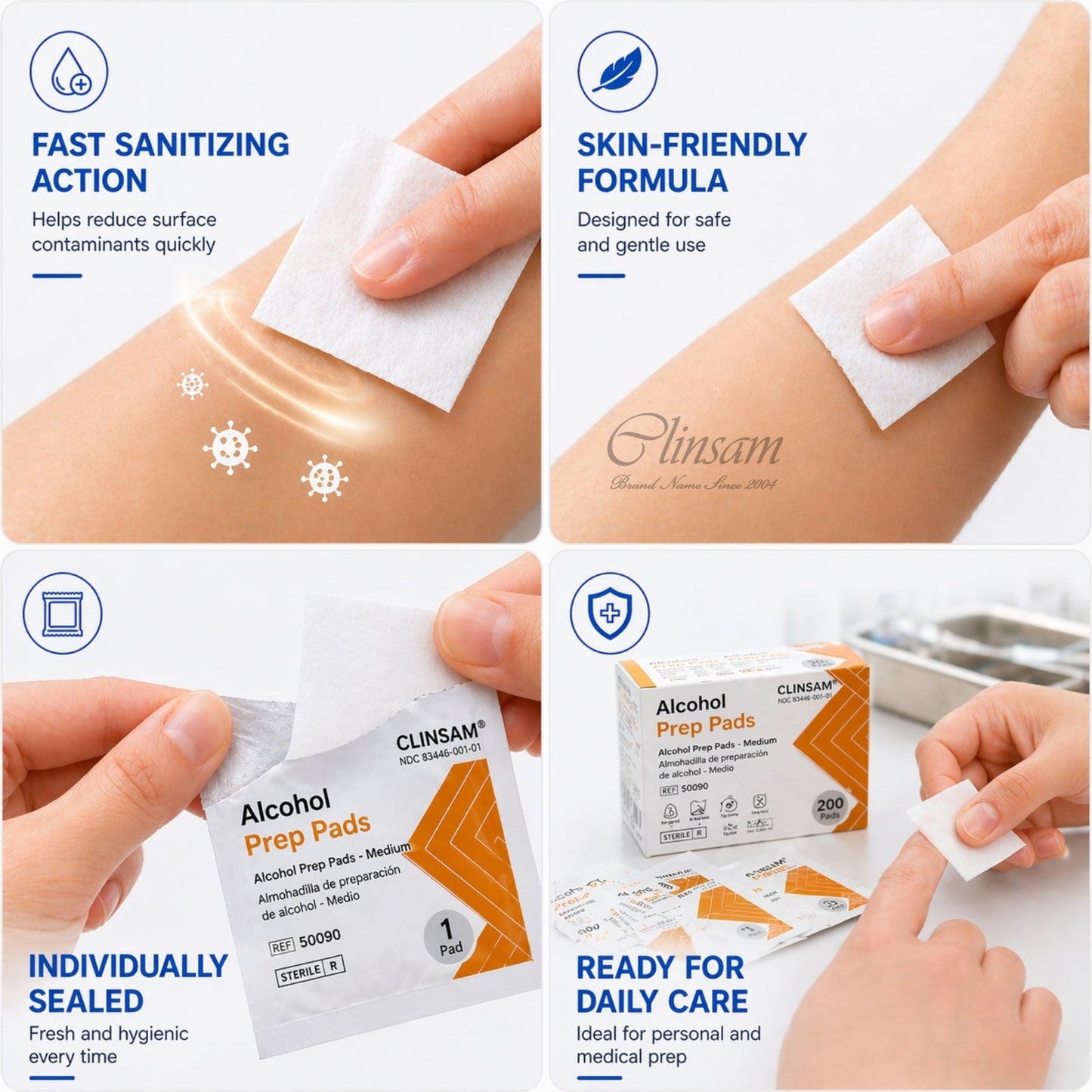 Alcohol Prep Pads 70% Isopropyl (5 Box of 200 Pad) - Clinsam