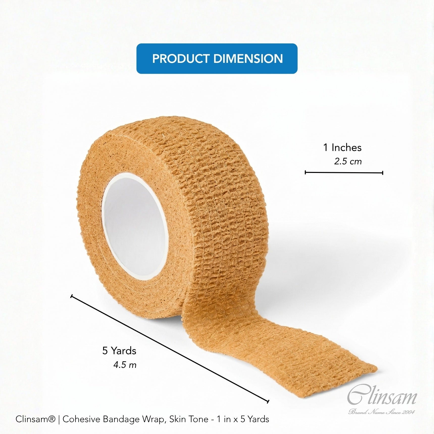 Cohesive Bandage – Skin Tone, 1" x 5 Yards, Flexible & Self - Adherent - Clinsam