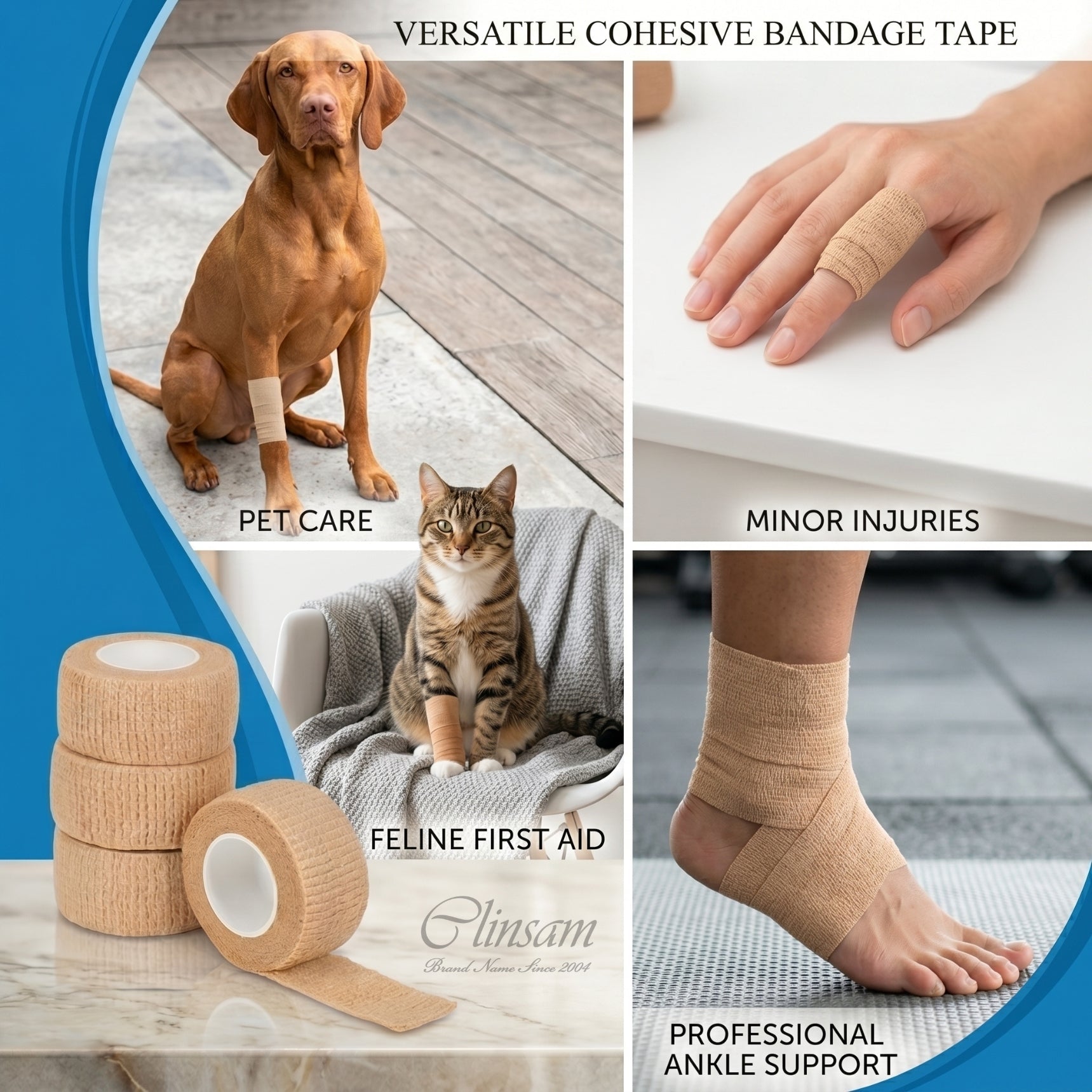 Cohesive Bandage – Skin Tone, 1" x 5 Yards, Flexible & Self - Adherent - Clinsam