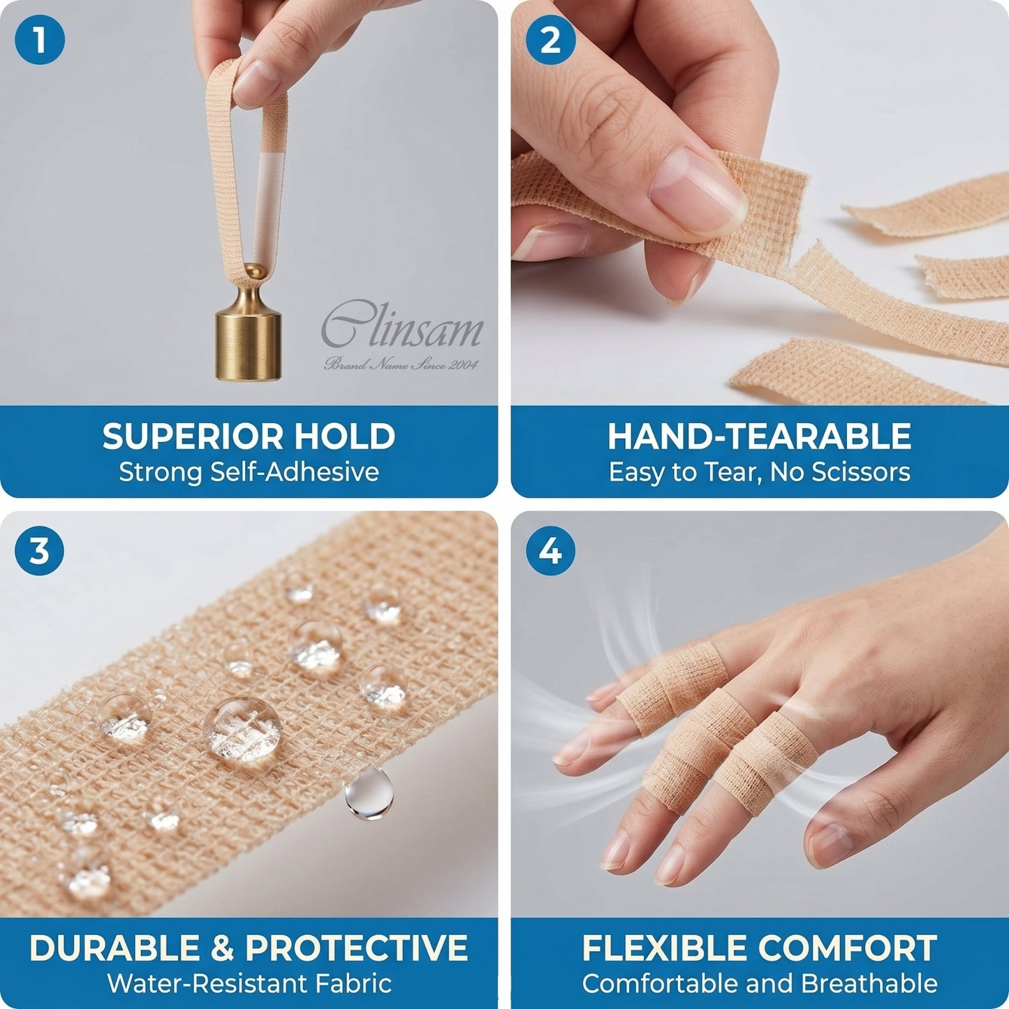 Cohesive Bandage – Skin Tone, 1" x 5 Yards, Flexible & Self - Adherent - Clinsam
