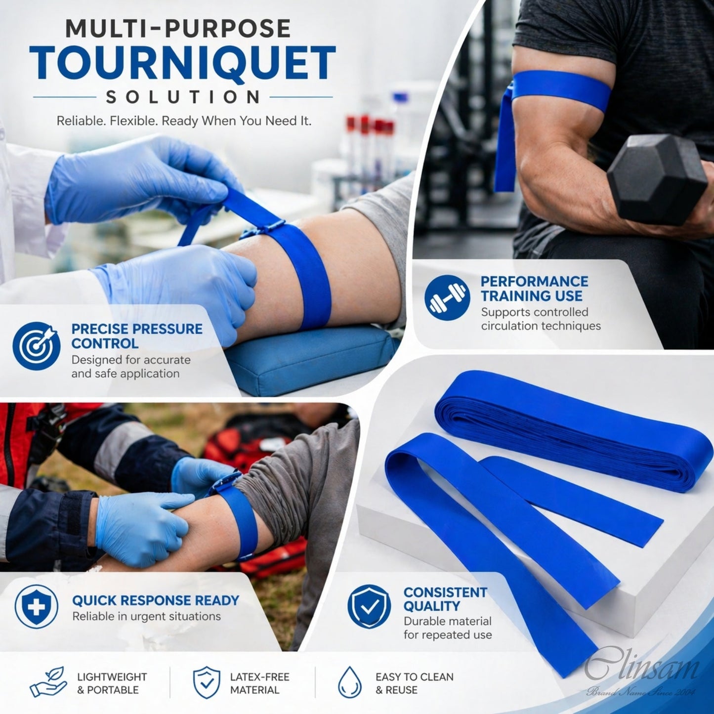 Disposable Tourniquets Latex Free, 1 x 18, First Aid Kit 250 Count (1 Box) - Clinsam