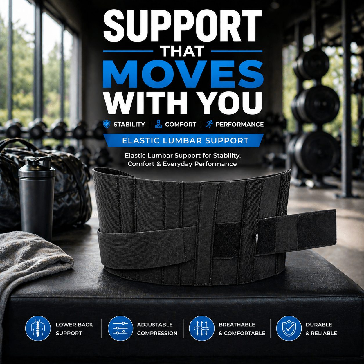 Elastic Lumbar Support Belt – Black, Small - Clinsam