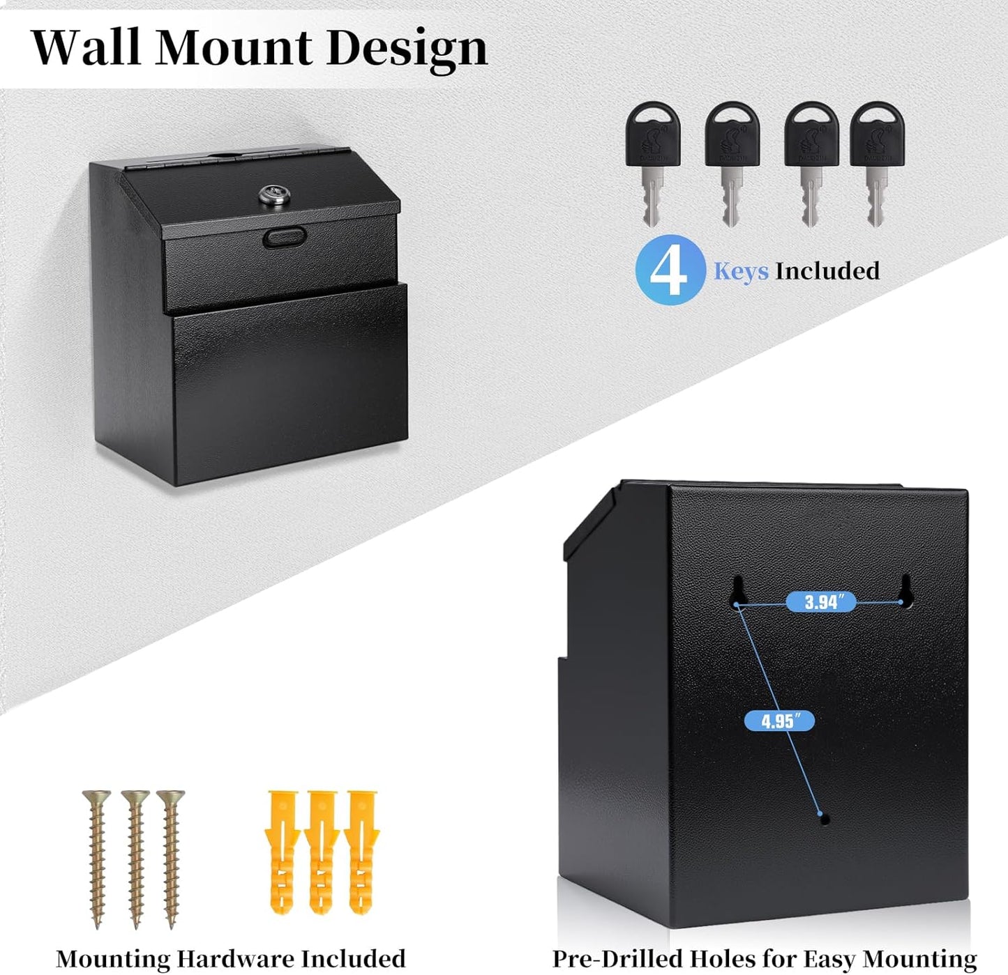 Locking Suggestion Box with Key – Wall Mount Metal Collection Box - Clinsam