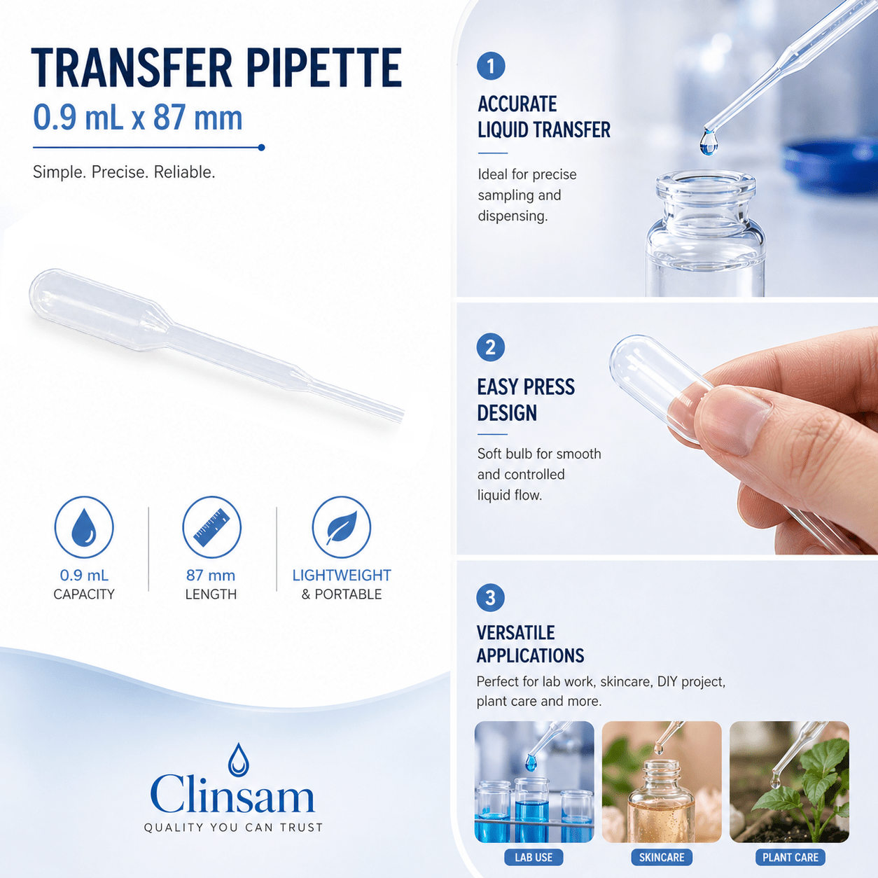 Transfer Pipette Dropper – 1 mL x 87 mm (1000 Pcs) - Clinsam