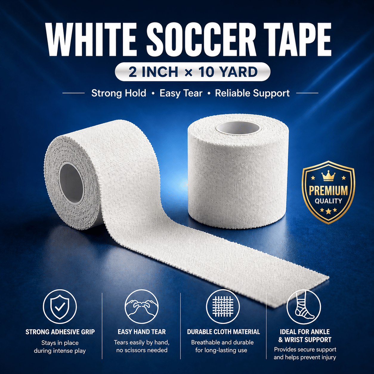 White Soccer Tape – 2" x 10 Yards Athletic Sports Tape - Clinsam
